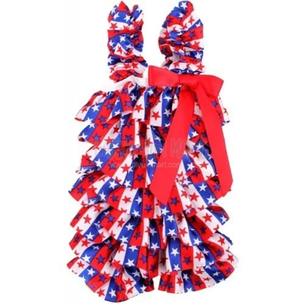 Patriotic Girls Romper New 0-2T  14in. L x 6in. W Very Stretchy Red White Blue